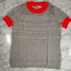 Moth for Anthropologie Tan and Orange Short Sleeve Sweater Size Small